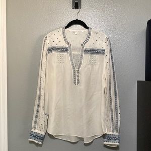 Veronica Beard Silk Blend Embroidered Popover Quarter Button Blouse Size 10